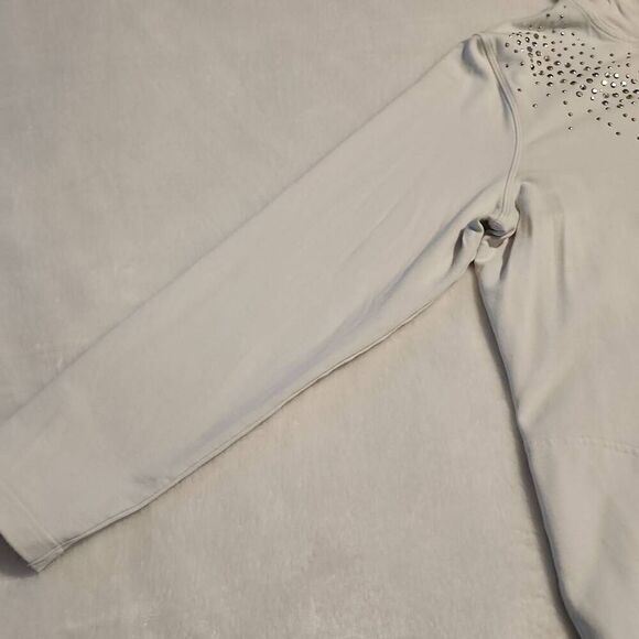 Quacker Factory EUC Rhinestone Embellished Zip Front Hoodie Light Gray Size Medi - Picture 3 of 9